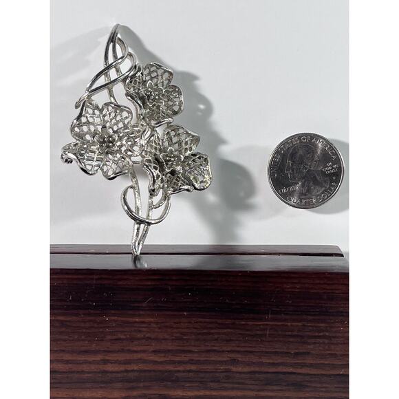 Unser Stunning Silver 5 Leaf Clover Brooch Pin - Picture 4 of 4